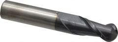 Accupro - 1/2" Diam, 1" LOC, 2 Flute Solid Carbide Ball End Mill - AlTiN Finish, Single End, 3" OAL, 1/2" Shank Diam, Spiral Flute - Benchmark Tooling