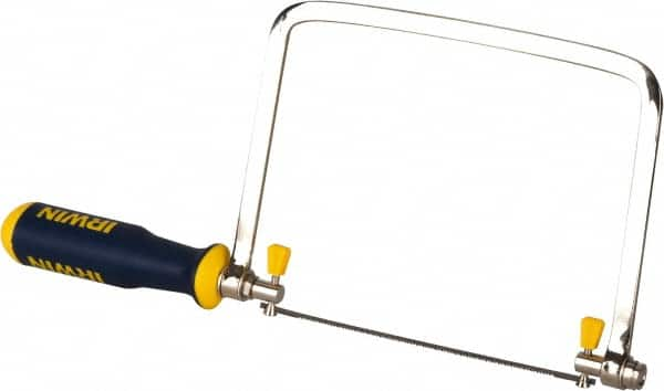 Irwin - 6-1/2" HSS Blade Coping Saw - 2-Part Polymer Handle, Triangular ProTouch, 13-3/16" OAL, 5-1/2" Throat Depth - Benchmark Tooling