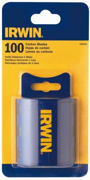 Irwin - 100 Piece Steel Utility Knife Blade - 2-3/8" OAL, 0.024" Blade Thickness - Benchmark Tooling