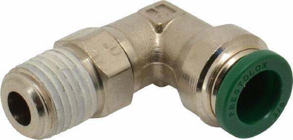 Parker - 3/8" Outside Diam, 1/4 NPTF, Nickel Plated Brass Push-to-Connect Tube Male Swivel Elbow - 300 Max psi, Tube to Male NPT Connection, Buna-N O-Ring - Benchmark Tooling