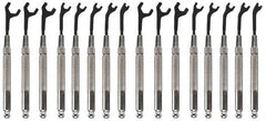 Moody Tools - 16 Piece, 5/64" to 5/16" (2.5mm to 7mm), Open End Wrench Set - Inch/Metric Measurement Standard, Black Oxide Finish, Comes in Canvas Roll - Benchmark Tooling