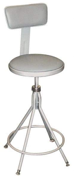 NPS - 16.8" Wide x 16.8" Deep x 24 to 28" High, Fixed Base, Adjustable Height Swivel Stool - Vinyl Seat, Gray - Benchmark Tooling