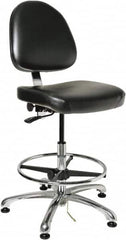 Bevco - ESD Swivel Stool with Back Rest - 20" Wide x 18" Deep, Vinyl Seat, Black - Benchmark Tooling