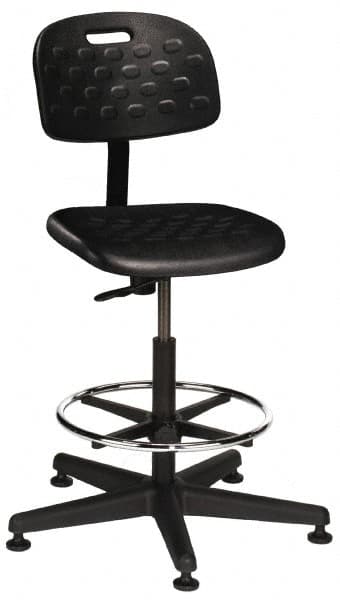 Made in USA - 22 to 32" High Swivel Stool - 18" Wide x 17-1/4" Deep, Polyurethane Seat, Black - Benchmark Tooling