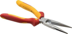 Wiha - 8" OAL, 2-3/4" Jaw Length x 3/4" Jaw Width, Long Nose Side Cutting Insulated Pliers - Extended Reach Pliers - Benchmark Tooling