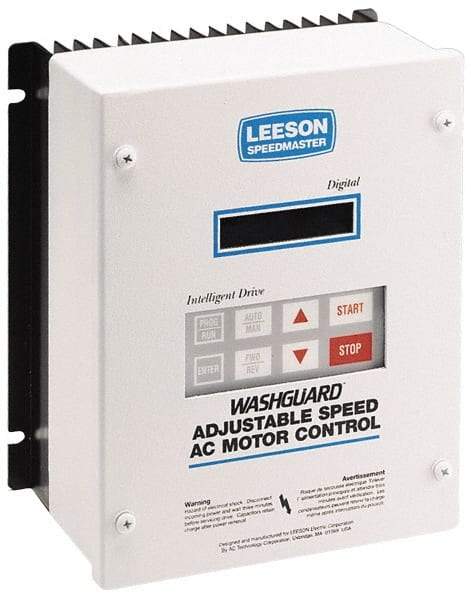 Leeson - Three Phase, 400-480 Volt, 25 hp, Frequency Drive, Inverter & Speed Control - 10.26" Wide x 8.35" Deep x 15-3/4" High, NEMA 4/12 - Benchmark Tooling