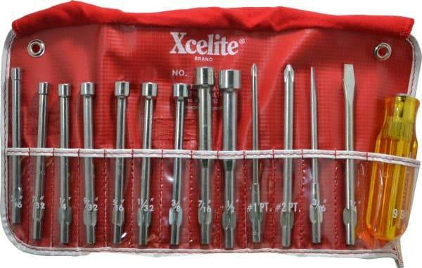 Xcelite - 14 Piece, 3/16 to 1/2" Nut Driver & Screwdriver Set - Hollow Shaft, Plastic Handle - Benchmark Tooling