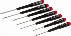 Wiha - 7 Piece Phillips & Slotted Screwdriver Set - Round Shank, Ergonomic Handle, Bit Sizes: Philips #00 to #1 - Benchmark Tooling