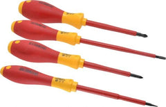 Wiha - 4 Piece Phillips & Slotted Screwdriver Set - Round Shank, Insulated Handle, Bit Sizes: Philips #1 & #2, Tip Thickness: 3/16 & 9/16 - Benchmark Tooling