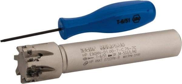 Iscar - 1" Cut Diam, 0.303" Max Depth of Cut, 3/4" Shank Diam, 4-1/2" OAL, Indexable Square Shoulder End Mill - HP AN.. 0702.. Inserts, Cylindrical Shank, 90° Lead Angle, Through Coolant, Series Heliplus - Benchmark Tooling