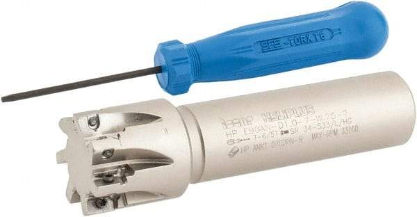 Iscar - 1" Cut Diam, 0.303" Max Depth of Cut, 3/4" Shank Diam, 3-1/2" OAL, Indexable Square Shoulder End Mill - HP AN.. 0702.. Inserts, Weldon Shank, 90° Lead Angle, Series Heliplus - Benchmark Tooling
