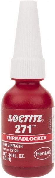 Loctite - 10 mL Bottle, Red, High Strength Liquid Threadlocker - Series 271, 24 hr Full Cure Time, Hand Tool, Heat Removal - Benchmark Tooling