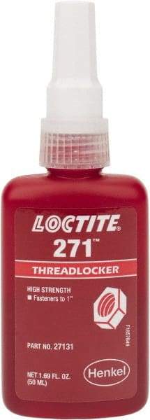 Loctite - 50 mL Bottle, Red, High Strength Liquid Threadlocker - Series 271, 24 hr Full Cure Time, Hand Tool, Heat Removal - Benchmark Tooling