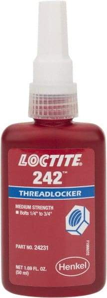 Loctite - 50 mL Bottle, Blue, Medium Strength Liquid Threadlocker - Series 242, 24 hr Full Cure Time, Hand Tool, Heat Removal - Benchmark Tooling