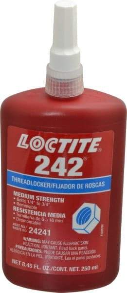 Loctite - 250 mL Bottle, Blue, Medium Strength Liquid Threadlocker - Series 242, 24 hr Full Cure Time, Hand Tool, Heat Removal - Benchmark Tooling