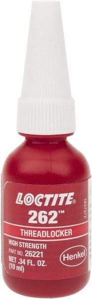 Loctite - 10 mL Bottle, Red, High Strength Liquid Threadlocker - Series 262, 24 hr Full Cure Time, Hand Tool, Heat Removal - Benchmark Tooling