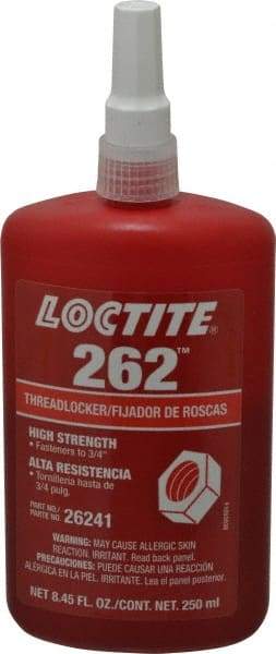 Loctite - 250 mL Bottle, Red, High Strength Liquid Threadlocker - Series 262, 24 hr Full Cure Time, Hand Tool, Heat Removal - Benchmark Tooling