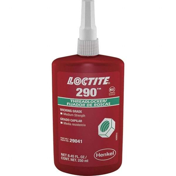 Loctite - 250 mL Bottle, Green, Medium Strength Liquid Threadlocker - Series 290, 24 hr Full Cure Time, Hand Tool, Heat Removal - Benchmark Tooling