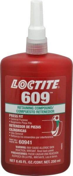 Loctite - 250 mL Bottle, Green, Medium Strength Liquid Retaining Compound - Series 609, 24 hr Full Cure Time, Heat Removal - Benchmark Tooling