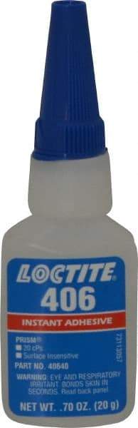 Loctite - 0.70 oz Bottle Clear Instant Adhesive - Series 406, 15 sec Fixture Time, 24 hr Full Cure Time, Bonds to Plastic & Rubber - Benchmark Tooling