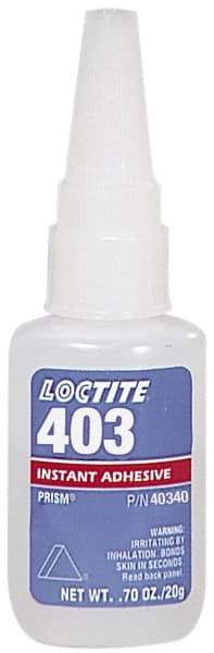 Loctite - 0.70 oz Bottle Clear Instant Adhesive - Series 403, 50 sec Fixture Time, 24 hr Full Cure Time, Bonds to Plastic & Rubber - Benchmark Tooling