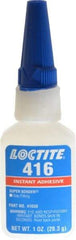 Loctite - 1 oz Bottle Clear Instant Adhesive - Series 416, 30 sec Fixture Time, 24 hr Full Cure Time, Bonds to Metal, Plastic & Rubber - Benchmark Tooling