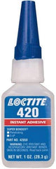 Loctite - 1 oz Bottle Clear Instant Adhesive - Series 420, 20 sec Fixture Time, 24 hr Full Cure Time, Bonds to Metal, Plastic & Rubber - Benchmark Tooling