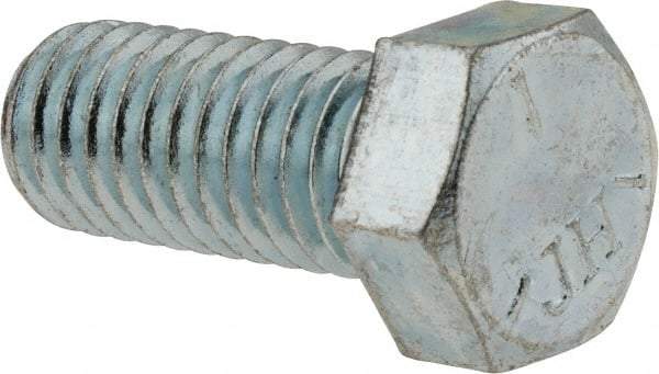 Made in USA - 7/16-14 UNC, 1" Length Under Head Hex Head Cap Screw - Fully Threaded, Grade 5 Steel, Zinc-Plated Finish, 5/8" Hex - Benchmark Tooling