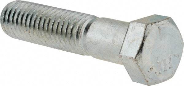 Made in USA - 7/16-14 UNC, 2" Length Under Head Hex Head Cap Screw - Partially Threaded, Grade 5 Steel, Zinc-Plated Finish, 5/8" Hex - Benchmark Tooling