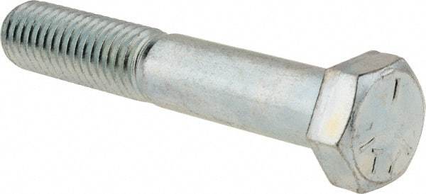 Made in USA - 1/2-13 UNC, 3" Length Under Head Hex Head Cap Screw - Partially Threaded, Grade 5 Steel, Zinc-Plated Finish, 3/4" Hex - Benchmark Tooling