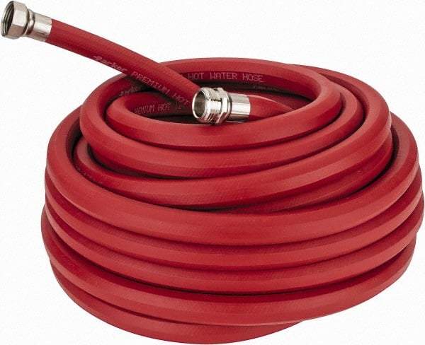 Parker - 50' Long, 3/4" Male x Female GHT, -40 to 200°F, Rubber High Temp & High Pressure Hose - 5/8" ID, Red, 125 psi - Benchmark Tooling