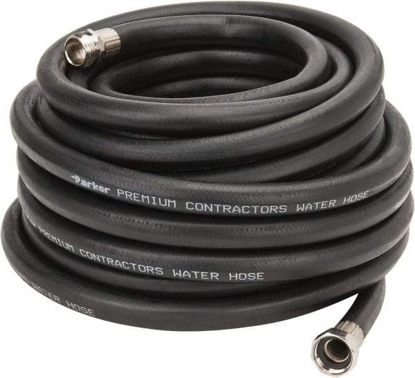 Parker - 50' Long Water Hose - 5/8" Diam, 3/4" GHT, Rubber, 125 psi, Black - Benchmark Tooling