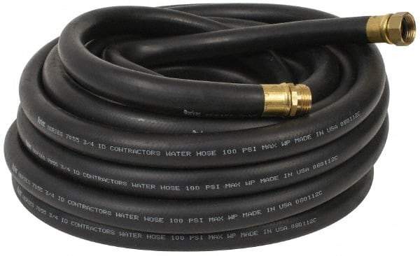 Parker - 50' Long Contractor Hose - 3/4" Diam, 3/4" GHT, Rubber, 100 psi, Black - Benchmark Tooling