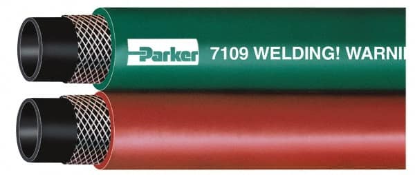 Parker - 5/16" Inside x 19/32" Outside Diam, Grade T Welding Hose - Green & Red, 50' Long, Twin Style, 200 psi Working Pressure - Benchmark Tooling