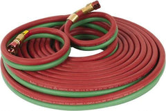 Parker - 1/4" Inside x 17/32" Outside Diam, Grade T Welding Hose - Green & Red, 50' Long, Twin Style, 200 psi Working Pressure - Benchmark Tooling