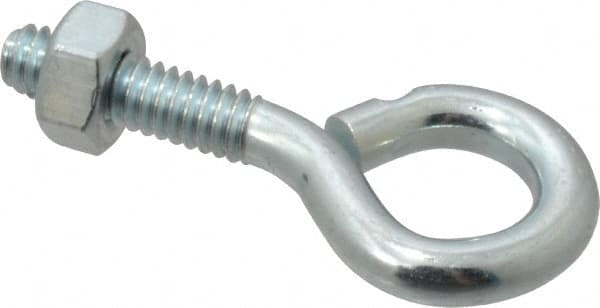 Gibraltar - 1/4-20, Zinc-Plated Finish, Steel Wire Turned Open Eye Bolt - 7/8" Thread Length, 1/2" ID x 1" OD, 1" Shank Length - Benchmark Tooling