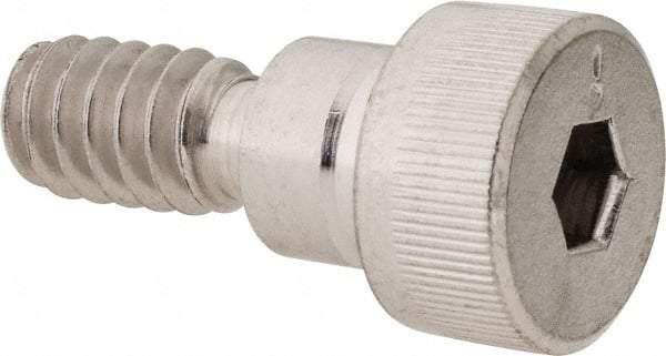 Made in USA - 1/4" Shoulder Diam x 3/16" Shoulder Length, #10-24 UNC, Hex Socket Shoulder Screw - 300, 18-8 Stainless Steel, Uncoated, 3/16" Head Height x 3/8" Head Diam - Benchmark Tooling