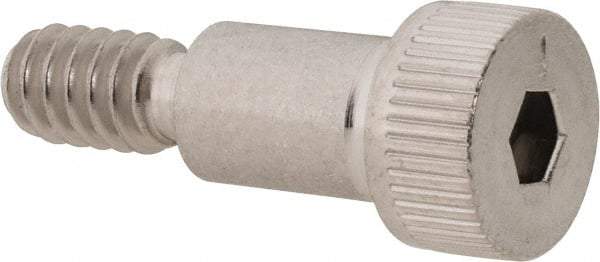 Made in USA - 1/4" Shoulder Diam x 3/8" Shoulder Length, #10-24 UNC, Hex Socket Shoulder Screw - 300, 18-8 Stainless Steel, Uncoated, 3/16" Head Height x 3/8" Head Diam - Benchmark Tooling