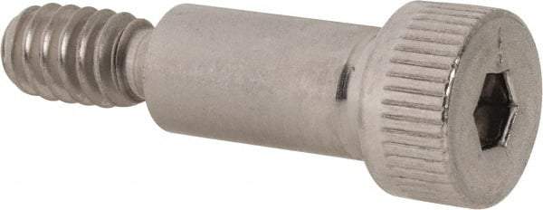 Made in USA - 1/4" Shoulder Diam x 1/2" Shoulder Length, #10-24 UNC, Hex Socket Shoulder Screw - 300, 18-8 Stainless Steel, Uncoated, 3/16" Head Height x 3/8" Head Diam - Benchmark Tooling