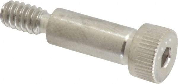 Made in USA - 1/4" Shoulder Diam x 5/8" Shoulder Length, #10-24 UNC, Hex Socket Shoulder Screw - 300, 18-8 Stainless Steel, Uncoated, 3/16" Head Height x 3/8" Head Diam - Benchmark Tooling