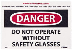 NMC - Accident Prevention Label, Header: DANGER - Legend: Danger - Do Not Operate without Safety Glasses, English, Red, Black & White, 5" Long x 3" High, Sign Muscle Finish - Benchmark Tooling