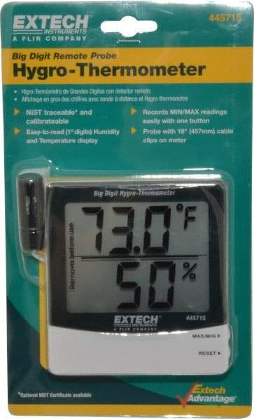 Extech - 14 to 140°F, 10 to 99% Humidity Range, Thermo-Hygrometer - 4% Relative Humidity Accuracy - Benchmark Tooling