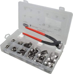 Oetiker - 124 Piece, 5/16 to 1" Diam, 2-Ear Service Clamp Kit - 123 Clamps & 1 Stainless Steel Standard Jaw Pincer - Benchmark Tooling