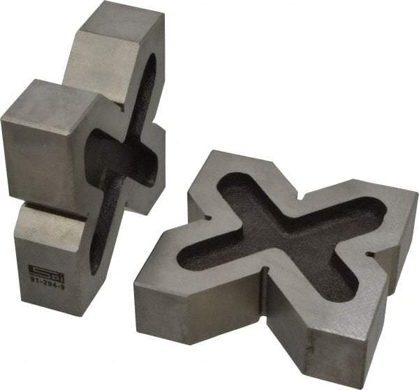 SPI - 3/4 to 2" Capacity, 90° Angle, Cast Iron 4-Way V-Block - 4" Long x 1-3/16" Wide x 4" High, Sold as Matched Pair - Benchmark Tooling