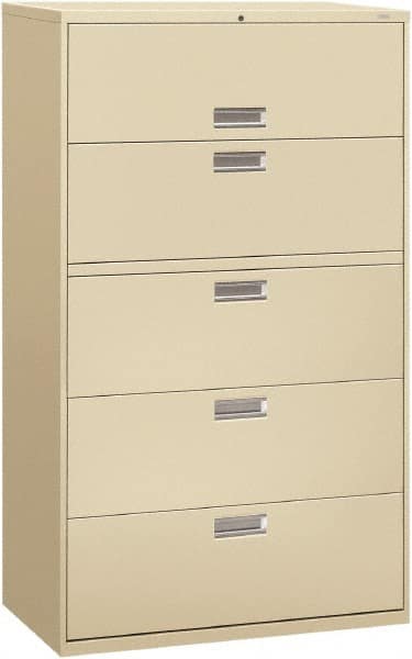 Hon - 42" Wide x 67" High x 19-1/4" Deep, 5 Drawer Roll-Out, Roll-Out Posting - Steel, Putty - Benchmark Tooling