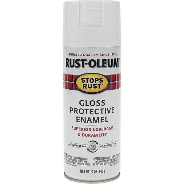 Rust-Oleum - White, Gloss, Enamel Spray Paint - 10 to 12 Sq Ft per Can, 12 oz Container, Use on Metal - Benchmark Tooling