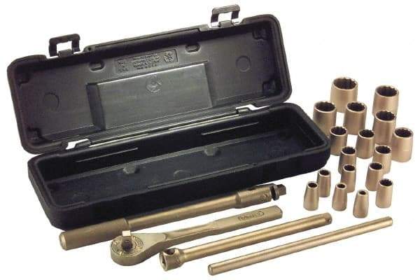 Ampco - 26 Piece 1/2" Drive Socket Set - 6 Points, 10mm to 32mm Range, Metric Measurement Standard - Benchmark Tooling