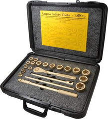 Ampco - 21 Piece 1/2" Drive Socket Set - 6 Points, 5/16" to 1-1/4" Range, Inch Measurement Standard - Benchmark Tooling