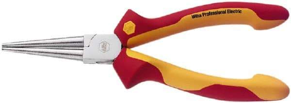 Wiha - 6-5/16" OAL, 1-11/16" Jaw Length x 11/16" Jaw Width, Long Nose Side Cutting Insulated Pliers - Serrated Jaw, Round Nose Head - Benchmark Tooling