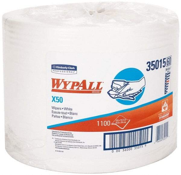 WypAll - X50 Dry Shop Towel/Industrial Wipes - Jumbo Roll, 13-3/8" x 9-3/4" Sheet Size, White - Benchmark Tooling